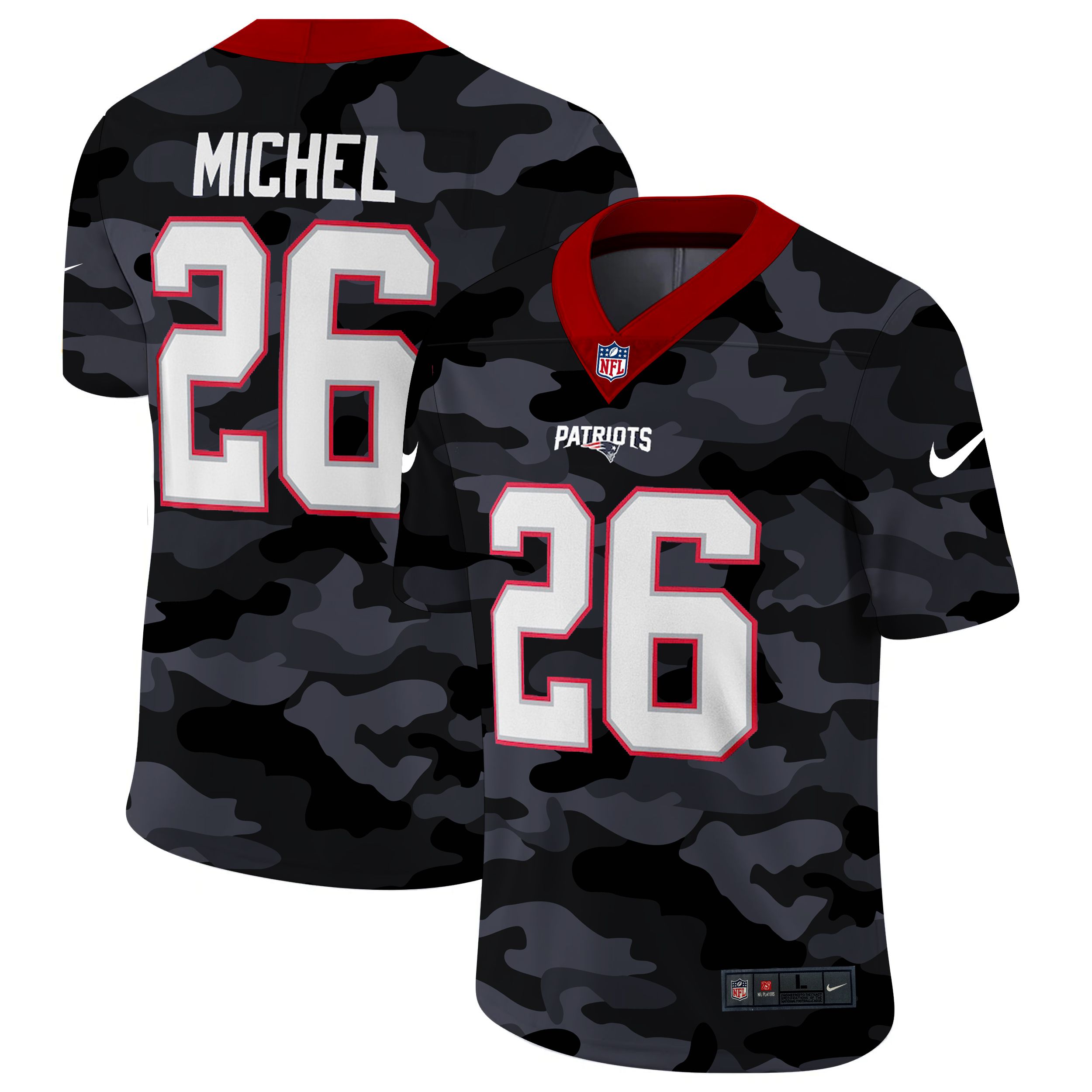 Men New England Patriots #26 Michel 2020 Nike Camo Salute to Service Limited NFL Jerseys